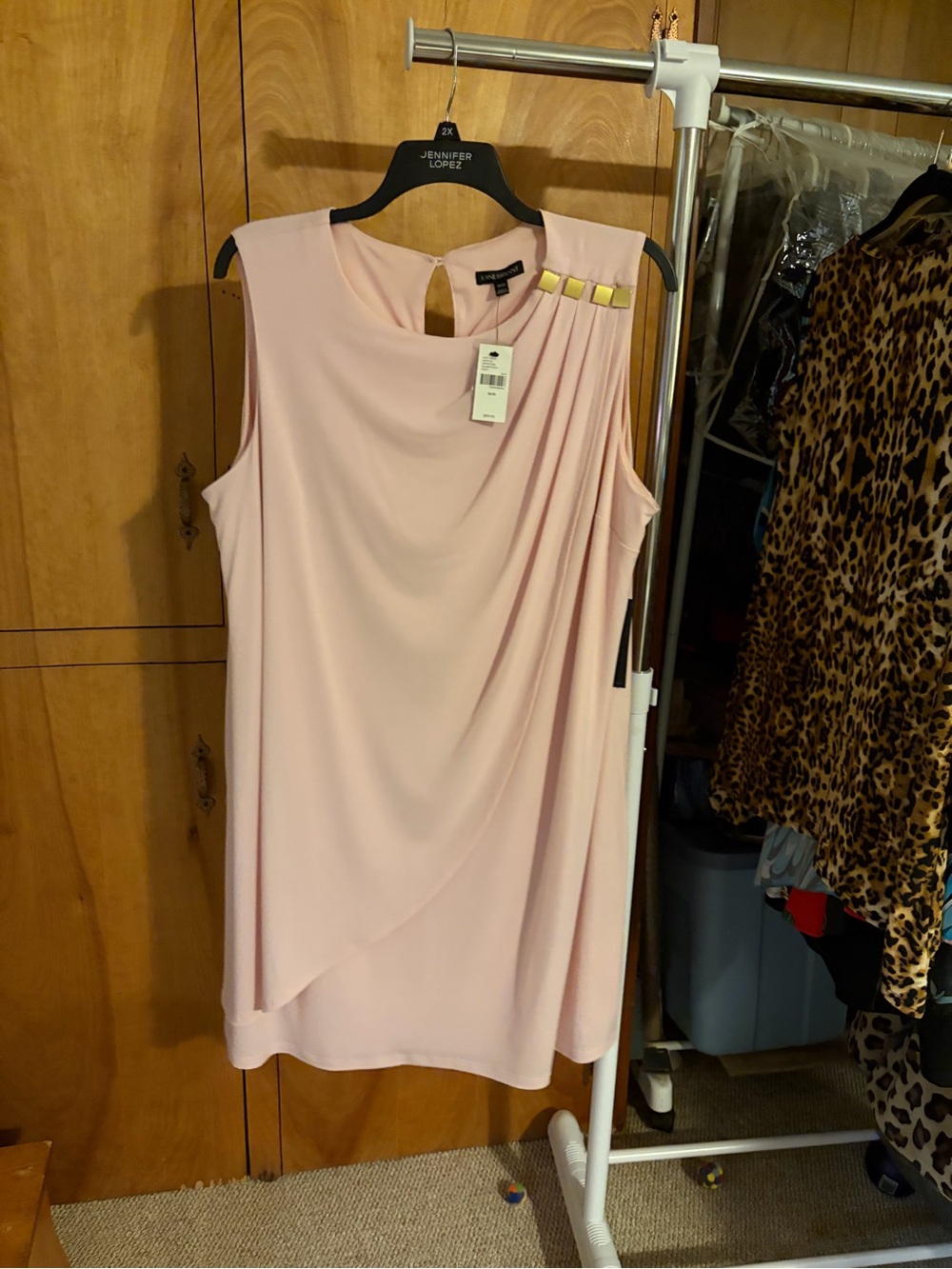 Lane Bryant Blush Pink Sleeveless Draped Dress with Gold Squares